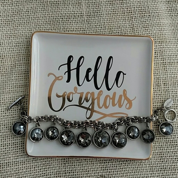 White House Black Market Jewelry - White House Black Market Silver Tone Chain Bracelet  Grey Faceted Rhinestones